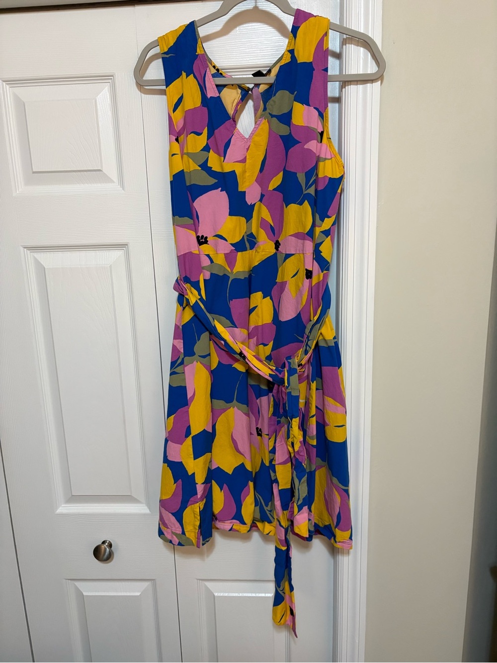 Ann Taylor Factory sleeveless Blue Floral Belted Sundress - Pink & Yellow